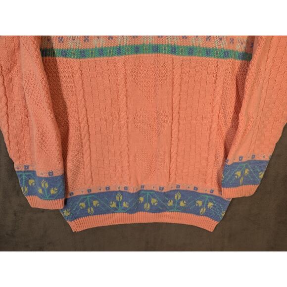Gitano Sweater Women's Medium Pink Acrylic Hearts Ducks Flowers Retro Vintage - Picture 4 of 10